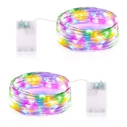 Produktbild: Lichterkette Batterie Timer, 2 Stück Bunt Lichterkette Batterie, 3 meter 30er LED Lichterkette Draht Halloween Dekoration Lichterkette für Party Weihnachten Garten Innen Deko - Bunt