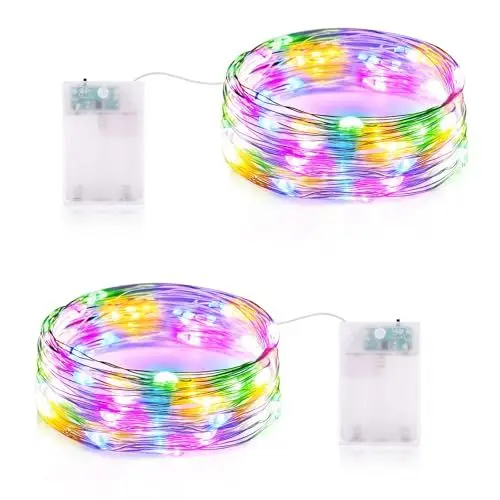 Produktbild: Lichterkette Batterie Timer, 2 Stück Bunt Lichterkette Batterie, 3 meter 30er LED Lichterkette Draht Halloween Dekoration Lichterkette für Party Weihnachten Garten Innen Deko - Bunt