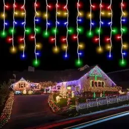 Produktbild: Lichterkette Eisregen Außen, 5m 200er LED Lichtervorhang LED mit Timer, IP44 wasserdicht 8 Modi für Innen Außen Weihnachten, Schlafzimmer, Party, Hochzeit, Balkon, Garten Deko