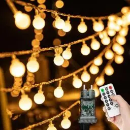 Produktbild: Lichterkette Außen Innen - 15M 100 LED Kugel Lichterkette, Outdoor Strom Lichterketten mit 8 Modi IP44 Wasserdicht, Ideal für Kinderzimmer, Gartenbeleuchtung, Partybeleuchtung, Terassen Balkon Deko