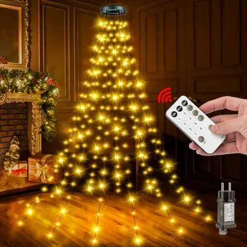 Produktbild: Lichterkette Weihnachtsbaum mit Fernbedienung - 2M 12 Stränge 240LED Wasserdicht Christbaumbeleuchtung mit Ring Innen Außen, Weihnachtsbeleuchtung 8 Modi Memory Timerfunktion Christbaum Dekoration