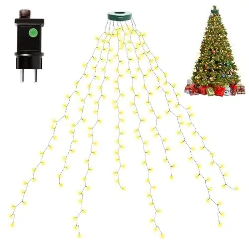 Produktbild: Lichterkette Weihnachtsbaum mit Ring, 2M 280 LED Christbaumbeleuchtung, Weihnachtsbeleuchtung mit 8 Stränge, 8 Modi,IP45, Weihnachtsbaum Lichterketten mit Timer, für Tannenbaum, Partys, Weihnachten