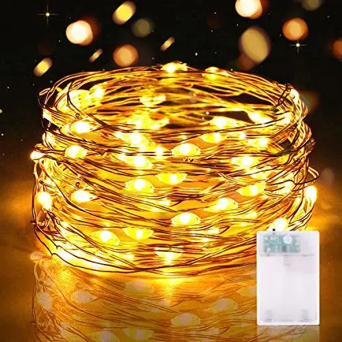 Produktbild: Lichterketten Batterie Timer, 5M 50 LED Micro Drahtlichterkette IP65 Wasserdichte Kupferdraht Lichterkette für Zimmer Party Garten Weihnachten Halloween Hochzeit Deko DIY (1 Stück, Warmweiß)