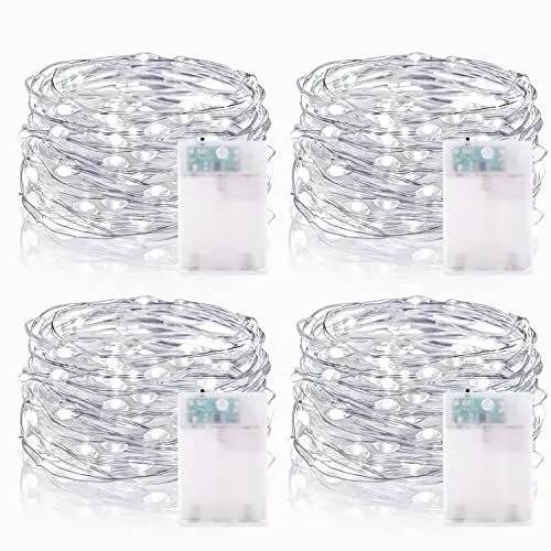 Produktbild: Lichterketten Batterie Timer, 5M 50 LED Micro Drahtlichterkette IP65 Wasserdichte Kupferdraht Lichterkette für Zimmer Party Garten Weihnachten Halloween Hochzeit Deko DIY (4 Stück, Kaltweiß)