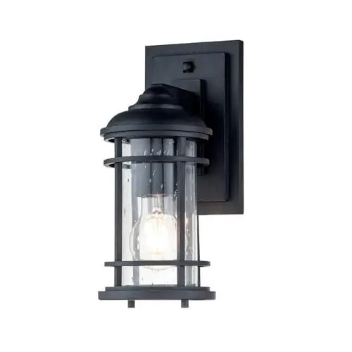 Produktbild: Licht-Erlebnisse Außenleuchte Wand Glas Aluminium 29,2 cm hoch IP44 Schwarz E27 Maritim Wandlampe außen Hoflampe Gartenlaterne