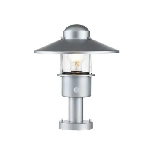 Produktbild: Licht-Erlebnisse Außenleuchte mit Bewegungsmelder E27 IP44 33,7 cm in Silber Edelstahl Glas Maritim Sockelleuchte außen Wegeleuchte Garten Außenlampe
