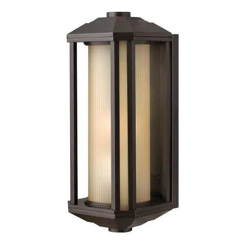 Produktbild: Licht-Erlebnisse Außenwandleuchte Glas Aluminium 38,3 cm hoch IP44 in Bronze Bernstein E27 Retro Wandlampe außen Terrassenlampe aussen Outdoor