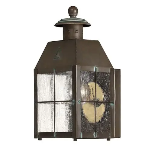 Produktbild: Licht-Erlebnisse Außenwandleuchte Messing Glas E27 IP44 H: 24,8 cm in Antik Maritim Wandlampe außen Wandleuchte Balkonlampe Terrassenlampe