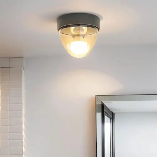 Produktbild: Licht-Erlebnisse Deckenlampe Kunststoff in Grau IP44 Badezimmer Flur Wohnzimmer Ø18 cm rund E27 klein Deckenleuchte Modern NOOK