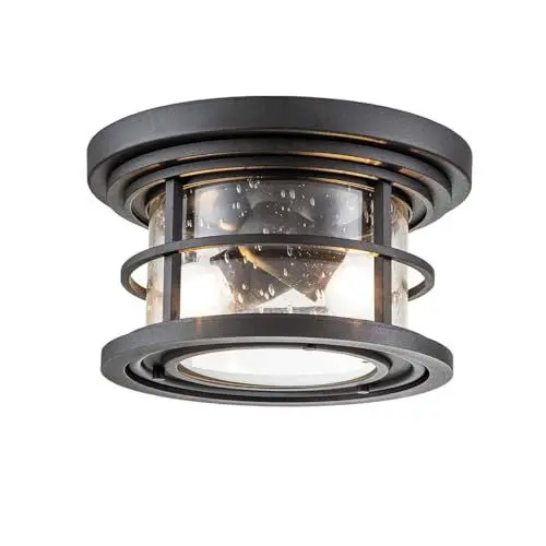 Produktbild: Licht-Erlebnisse Deckenlampe außen Glas Aluminium B: 25,4 cm IP44 Schwarz 2x E27 rund Maritim aussen Deckenleuchte Balkon Lampe Terrassenlampe