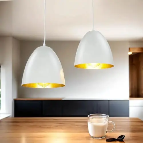 Produktbild: Licht-Erlebnisse Hängelampe Weiß Gold Metall länglich Esstisch E27 Retro elegant ANNIE Wohnzimmer Lampe Esszimmer