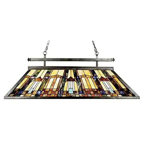 Produktbild: Licht-Erlebnisse Imposante Tiffany Lampe hängend Buntglas Schirm 120cm lang Billardlampe Pendelleuchte Esstisch Wohnzimmer