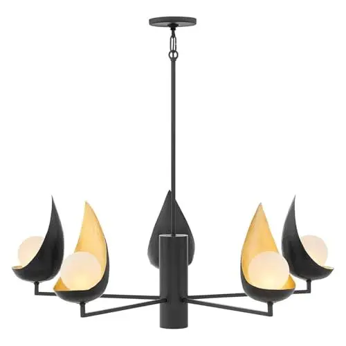 Produktbild: Licht-Erlebnisse Kronleuchter Metall H: max. 114,2 cm 91,4 cm breit in Schwarz Weiß Gold mit LED G9 3000 K warmweiß Pendelleuchte Esszimmer Wohnzimmerlampe