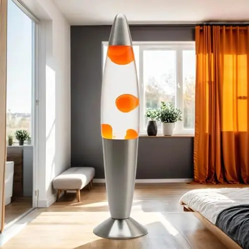 Produktbild: Licht-Erlebnisse Lavalampe Orange, Lava Lampe klein, Retro Lampe, 36 cm, Geschenkidee Weihnachten, G9 25 W mit Kabelschalter, inklusive Leuchtmittel, kräftig, aktiv