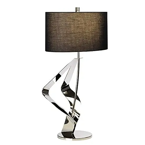 Produktbild: Licht-Erlebnisse Stylische Tischleuchte MARA Braun Nickel Stoff H:78cm Modern Design Bodenlampe Wohnzimmer Schlafzimmer
