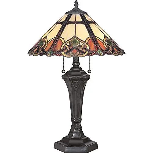 Produktbild: Licht-Erlebnisse Tiffany Lampe ETERNO 2 Buntglas Zugschalter 60cm hoch dekorative Tischleuchte Nachttischlampe