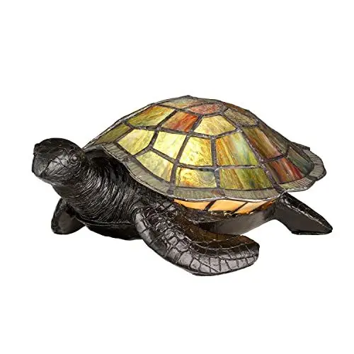 Produktbild: Licht-Erlebnisse Tischleuchte Glas Tiffany Stil Schildkröte dekorativ in Bronze Blau Grün inkl. G9 LED Tischlampe