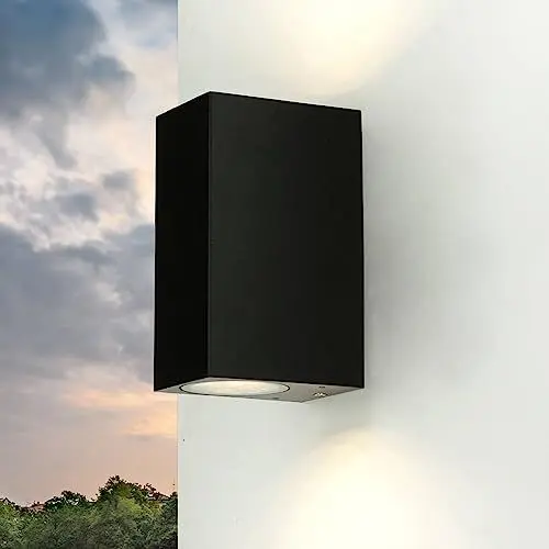 Produktbild: Licht-Erlebnisse Up&Down Außenleuchte Aluminium Glas Schwarz IP44 Garten Haustür B:6,8 cm GU10 Moderne Wandlampe Outdoor AALBORG…