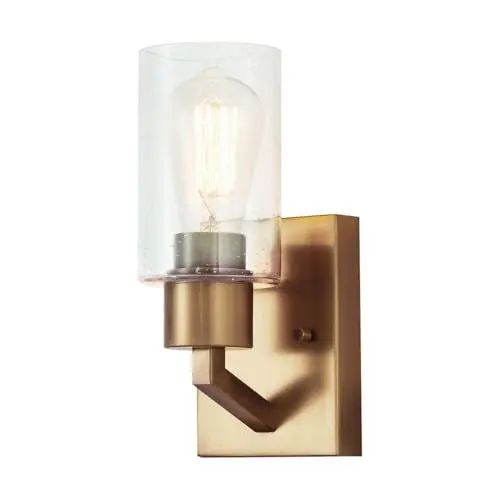Produktbild: Licht-Erlebnisse Wandlampe Glas Metall 27,1 cm hoch in Messing klein Modern Ambientebeleuchtung Wohnzimmer Wandleuchte Flur Beleuchtung