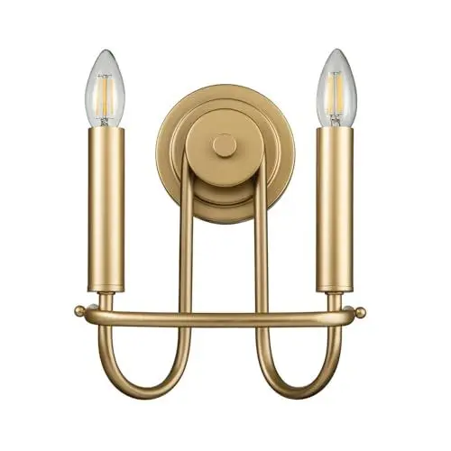 Produktbild: Licht-Erlebnisse Wandlampe Messing Optik H: 27 cm aus Metall 2-flammig E14 Modern Ambientebeleuchtung Wohnzimmer Flurlampe Wandleuchte Schlafzimmer