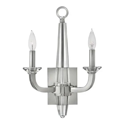 Produktbild: Licht-Erlebnisse Wandlampe Metall Kristall 45 cm hoch Nickel poliert E14 2-flammig Modern Wandleuchte Flur Wandleuchter Wohnzimmer Restaurant innen