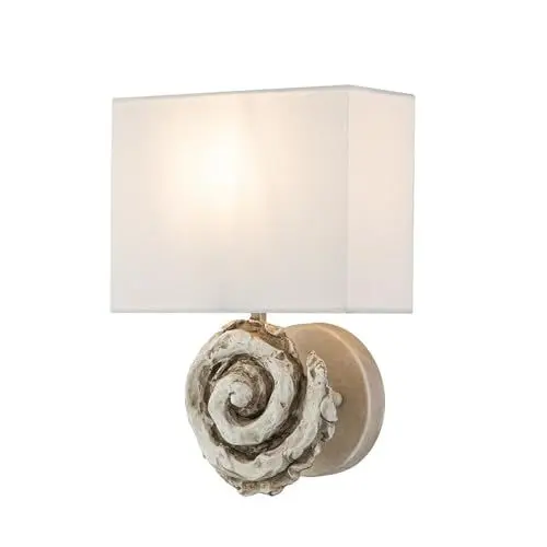 Produktbild: Licht-Erlebnisse Wandlampe Stoff 31,8 cm hoch Creme Weiß Modern kunstvoll dekorativ E27 Schlafzimmer Wandleuchte Ambientebeleuchtung Wohnzimmer Hotelleuchte