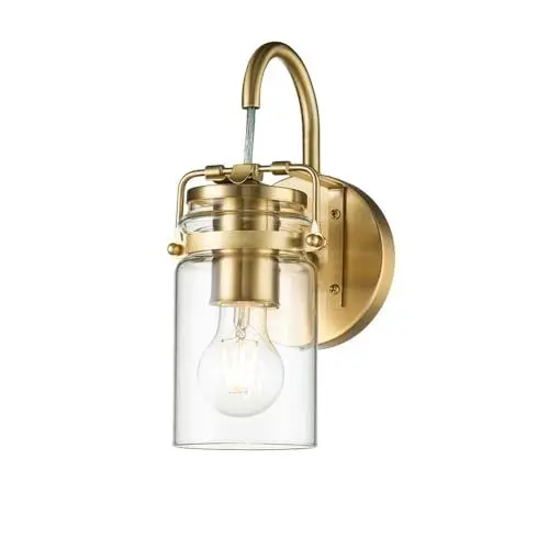 Produktbild: Licht-Erlebnisse Wandleuchte Glas Metall 29,2 cm hoch in Messing gebürstet Industrial Wandlampe Flur Küche Ambientebeleuchtung Wohnzimmer