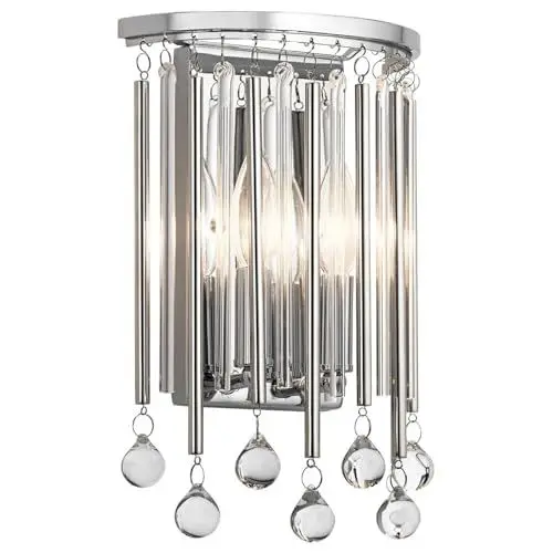 Produktbild: Licht-Erlebnisse Wandleuchte Kristall 31,2 cm hoch Chrom poliert 2x E14 Klassisch Ambientebeleuchtung Wohnzimmer Flurlampe Treppenbeleuchtung
