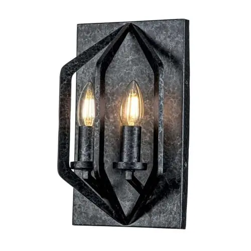 Produktbild: Licht-Erlebnisse Wandleuchte Metall H: 30,5 cm Schwarz Antik E14 2-flammig Rustikal Wandlampe Flur Treppe Ambientebeleuchtung Wohnzimmer