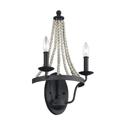 Produktbild: Licht-Erlebnisse Wandleuchte Metall Holzperlen H: 49,8 cm Grau Antik 2-flammig Rustikal Wandlampe Flur Wandleuchter Wohnzimmer