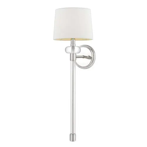 Produktbild: Licht-Erlebnisse Wandleuchte Stoff Metall 67,6 cm hoch groß in Nickel poliert Weiß Modern Ambientebeleuchtung Wohnzimmer Schlafzimmerlampe Hotelleuchte