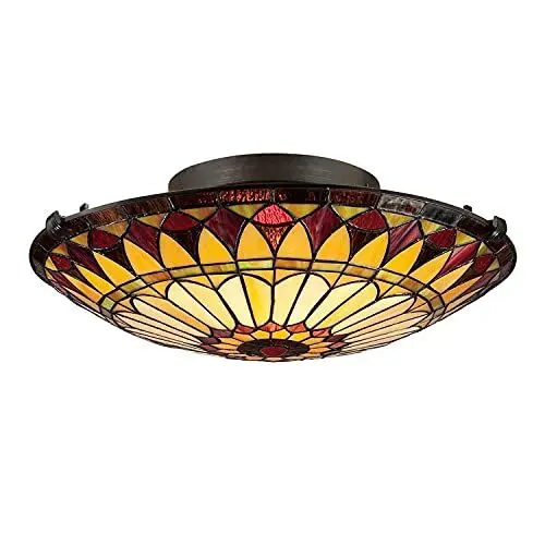 Produktbild: Licht-Erlebnisse Wohnliche Deckenleuchte FARFALLA 10 in Bronze Antik Buntglas Tiffany Design Lampe Ø42cm Esszimmer Wohnzimmer