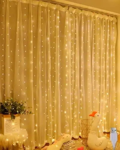 Produktbild: Lichtervorhang Warmweiß 200LED, 2mx2m LED Lichterketten Vorhang, Lichtervorhang innen USB Lichterkette LED Lichterkettenvorhang für Weihnachten Hochzeit Fenster Wand Zimmer Party Deko