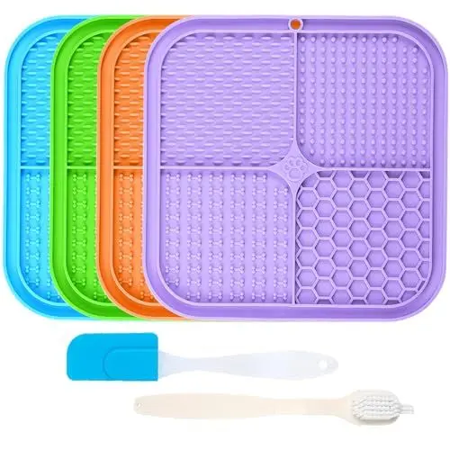 Produktbild: Schleckmatte Hund, Premium Leckmatte Hund mit Saugnapf für Linderung von Hundeangst, Leckmatte für Hunde für Baden, Pflegen und Training für Welpen (Leckmatte-4pcs, Groß)