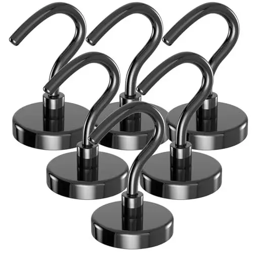 Produktbild: Lictin Magnethaken Schwarz, 47kg Magnethaken Extra Stark für Camping, Werkstatt, Spind, Kleiderhaken mit Magnetische Haken für Outdoor und Camping Zubehör, Haken Ohne Bohren Abnehmbar