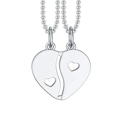 Produktbild: Liebesketten Freundschaftsketten Partnerketten Silber 925 Gravur Herzkette für Paare zwei Teile Love Kette teilbar Pärchen halb Hälfte trennbare zerbrochen zweiteilig doppelt zum Teilen FF77SS92545-3