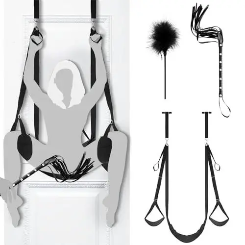 Produktbild: Liebesschaukel Sexschaukel Tür Schaukel,Liebesschaukeln Sex Möbel mit 3 Extra Breite Polstern,BDSM Möbel Bondageset Fessel Set,Peitsche Federkitzler Sex Swing Love Swing,Belastbar Bis 100kg (A)