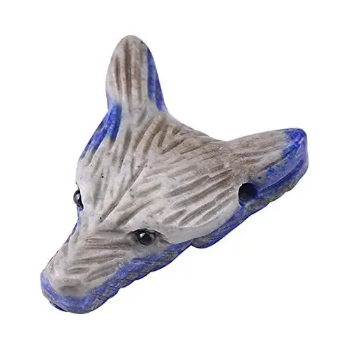 Produktbild: LiebeWH 4cm Wolfskopf Anhänger, Lapislazuli Anhänger Anhänger Lapislazuli Stein Wolfskopf Statue Anhänger, Handgeschnitzter Wolfskopf Anhänger, Kristallstein
