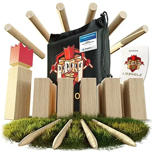 Produktbild: Liebholz® Original Kubb Wikinger Wurfspiel (TESTSIEGER) inkl. Tragebeutel & Spielanleitung - hochwertiges Schwedenschach aus FSC Gummibaumholz - robustes Wikingerspiel für draußen, Schwedenspiel Gr. L