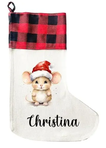 Produktbild: LIEBTASTISCH - Personalisierte Weihnachtssocken mit Tieren - 40cm x 30cm - Weihnachtsstrumpf zum Nikolaus oder Weihnachten - Namen - Geschenkbeutel - Nikolausstiefel zum Aufhängen (Maus)