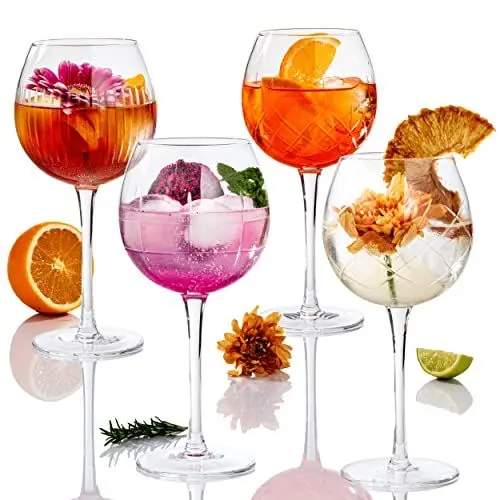 Produktbild: Liedlich® Gin- & Cocktailgläser, 4er Set - Handgefertigt & exklusiv – versch. Gravurmuster – Gin Tonic, Longdrink, Aperol Spritz Trinkglas, Gläser Set