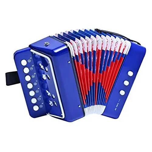 Produktbild: LIEKE Akkordeon 10 Tasten Knopf Accordion Ziehharmonika Musikinstrument Geschenk Spielzeug für Anfänger (Blau)