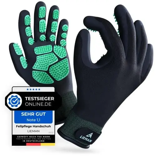 Produktbild: LIEMAN® Pflegehandschuh für Katzen & Hunde - One Size - Mit verbesserter Qualität -Individuelle Passform Dank verstellbarem Klettverschluss - Einzigartiger Fellpflege Handschuh (1 Paar)