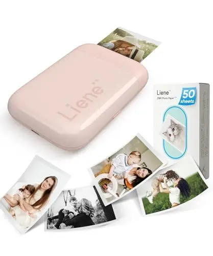 Produktbild: Liene 2 x 3 Tragbarer Fotodrucker mit 50 Blatt Zink Selbstklebendes Fotopapier, Bluetooth 5.0, Kleiner, für iOS & Android Smartphone, Mini Sofortbilddrucker für iPhone (Rosa)