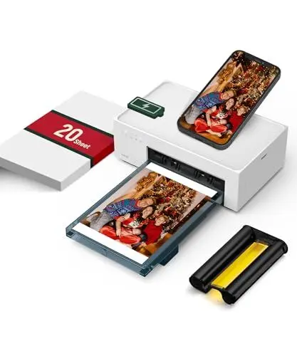 Produktbild: Liene Fotodrucker Smartphone mit Wiederaufladbarer Akku, WiFi, 10x15cm 20 Fotopapiers und 1 Patrone, 300DPI Farbsublimation Sofortbilddrucker, Handy Drucker für Reisen/Heimgebrauch