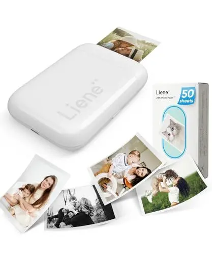 Produktbild: Liene Mini Fotodrucker für Smartphone(5x7,6cm) - mit 50 Blatt Zink-Fotopapier mit Kleberückseite, 300DPI Bluetooth Sofortbilddrucker kompatibel mit iOS & Android Smartphone, Integrierter Akku