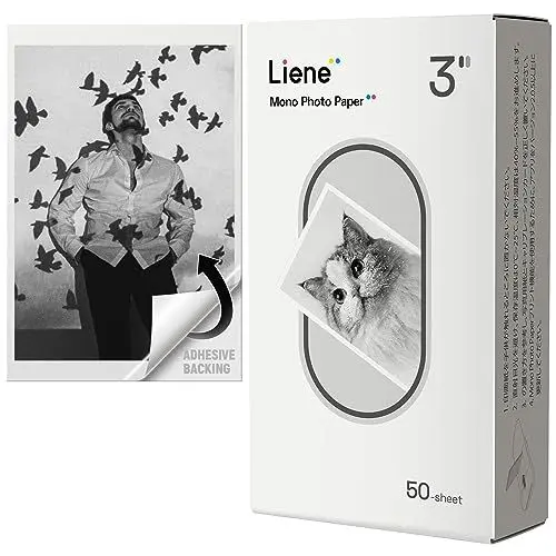 Produktbild: Liene Schwarz Weiß Fotopapier 2x3-50 Blatt 50x76 mm Premium Fotopapier mit Selbstklebender Rückseite, Mono Sofortfotopapier für Scrapbook, Retro & individuell