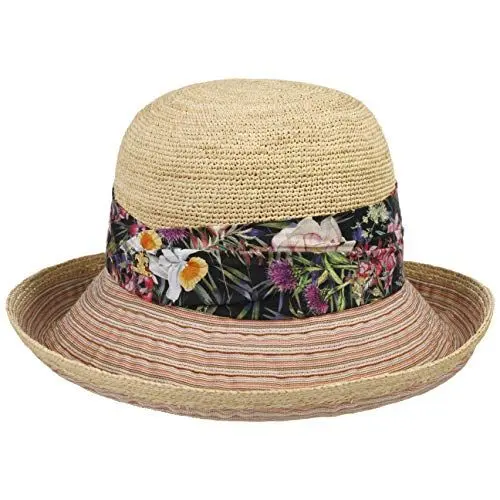 Produktbild: LIERYS Gold Veronique Damenhut One Size (55-57 cm) - Handmade in Italy - Leichter Glockenhut Damen - Eleganter Strohhut mit Blumen - Sonnenhut Frühling/Sommer Natur-beige One Size