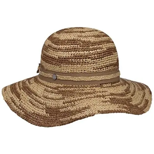 Produktbild: LIERYS Jalina Schlapphut Damen - Made in Italy - Aus 100% Raffiastroh - Zweifarbig mit Muster - Krempenbreite 8 cm, Kopfhöhe 12 cm - Sonnenhut für Frühjahr/Sommer Natur S (54-55 cm)