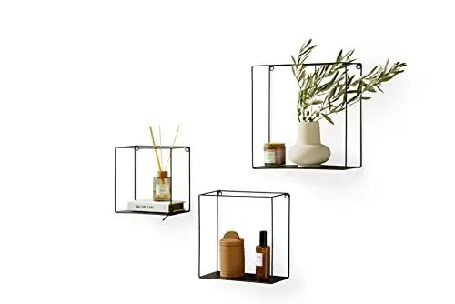 Produktbild: LIFA LIVING 3er Set Wandregal im Industrie Design, Schweberegal aus schwarzem Metall, Elegantes Deko Regal Quadrat für Bücher und Küche, Belastbarkeit 3 kg